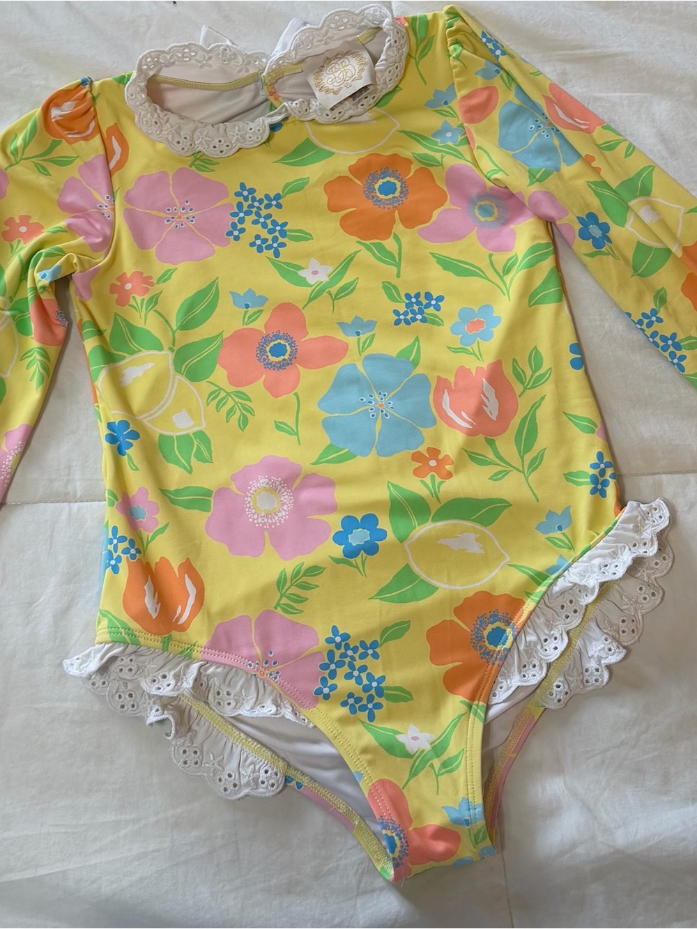 TBBC Yellow Floral Lace-Trim One-Piece Swimsuit